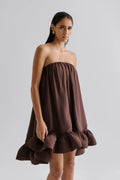 Mikala Strapless Ruffled Mini Dress - Chocolate
