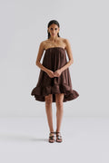 Mikala Strapless Ruffled Mini Dress - Chocolate