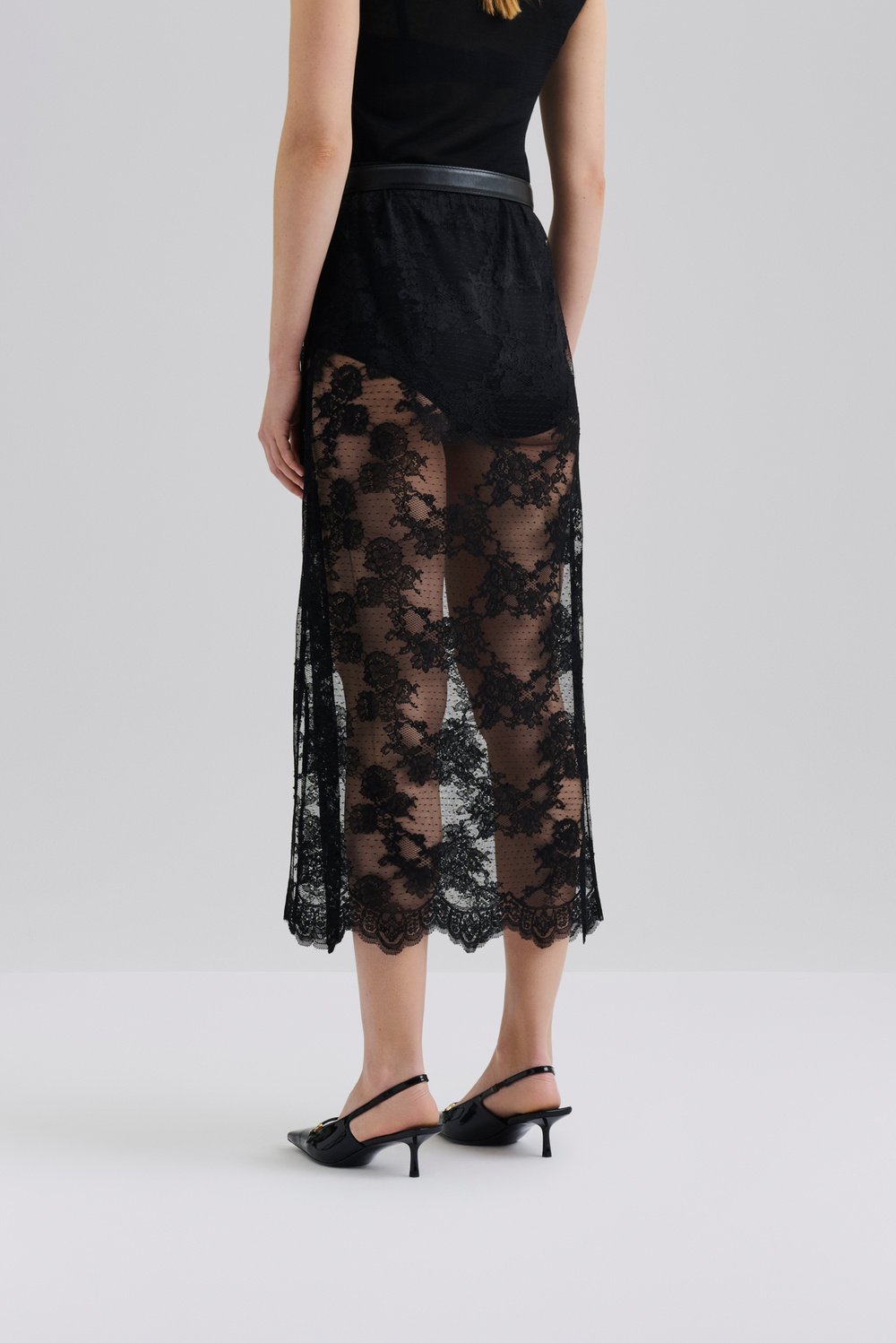 Alice Sheer Lace Midikjol - Svart