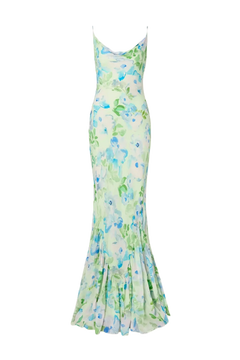 Amaia Chiffon Slip Maxi Dress - Pastel Floral Pistachio