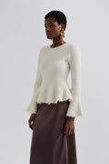 Leandra Alpaca Blend Peplum Topp - Vanilla