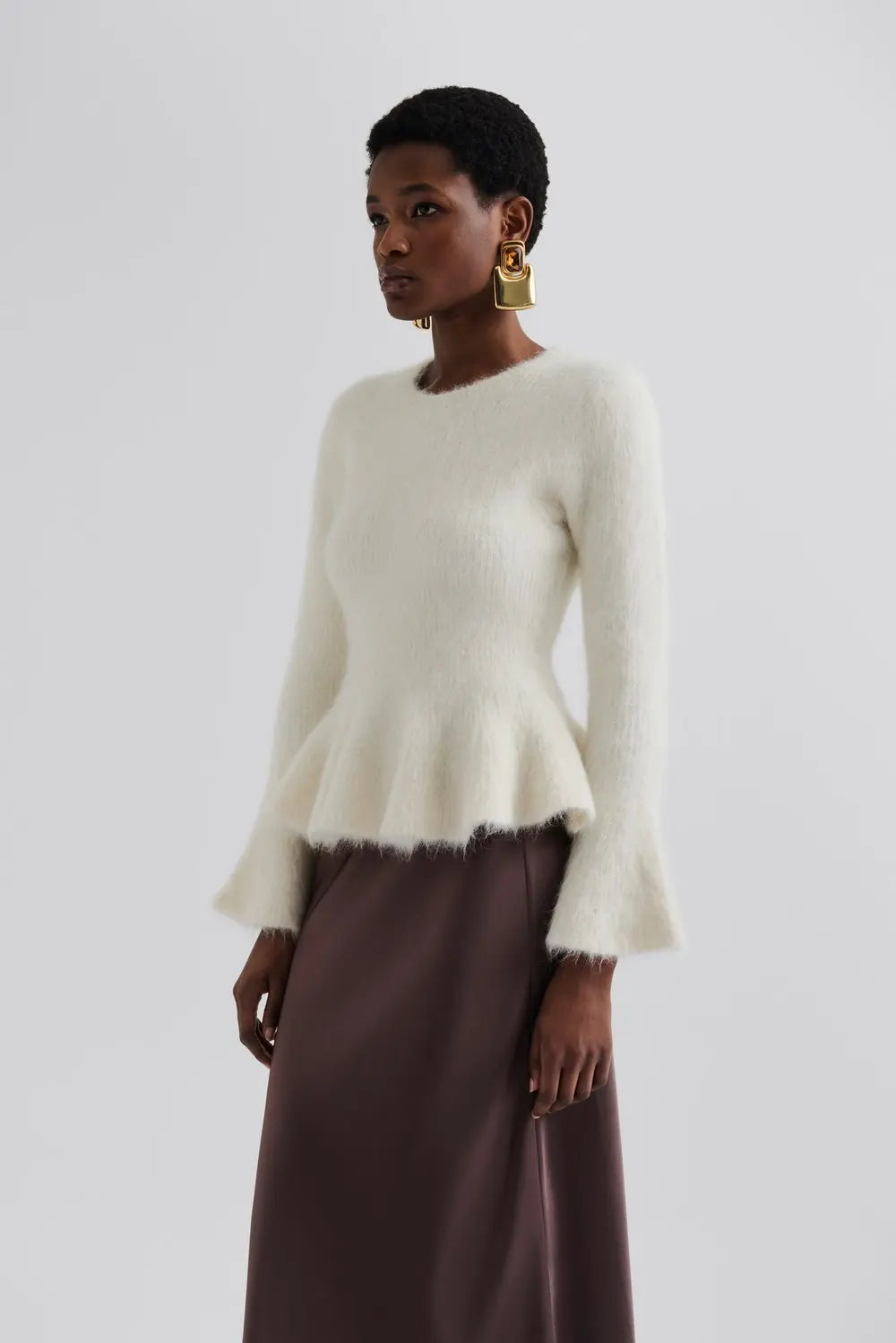 Leandra Alpaca Blend Peplum Topp - Vanilla