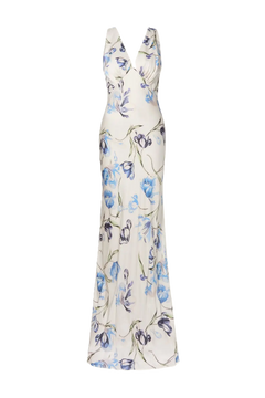Thelma Open Back Satin Maxi Dress - Tulip Blue