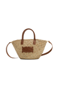 Small Leather Trimmed Monogram Straw Tote - Cognac
