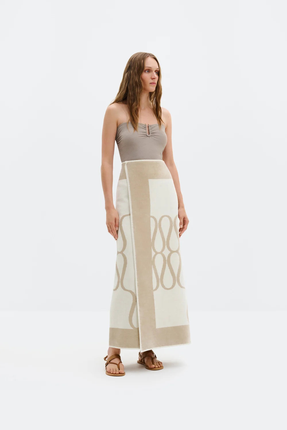 Monogram Jacquard Strandhandduk - Light Taupe