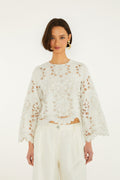 Flowers Richelieu Long Sleeve Blouse - Off-White