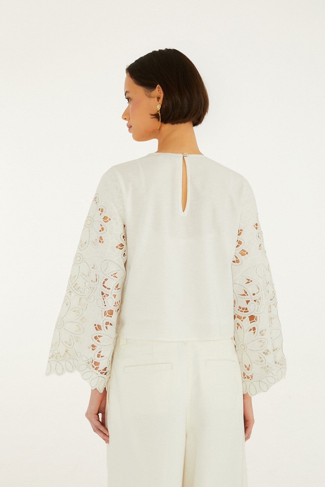 Flowers Richelieu Long Sleeve Blouse - Off-White