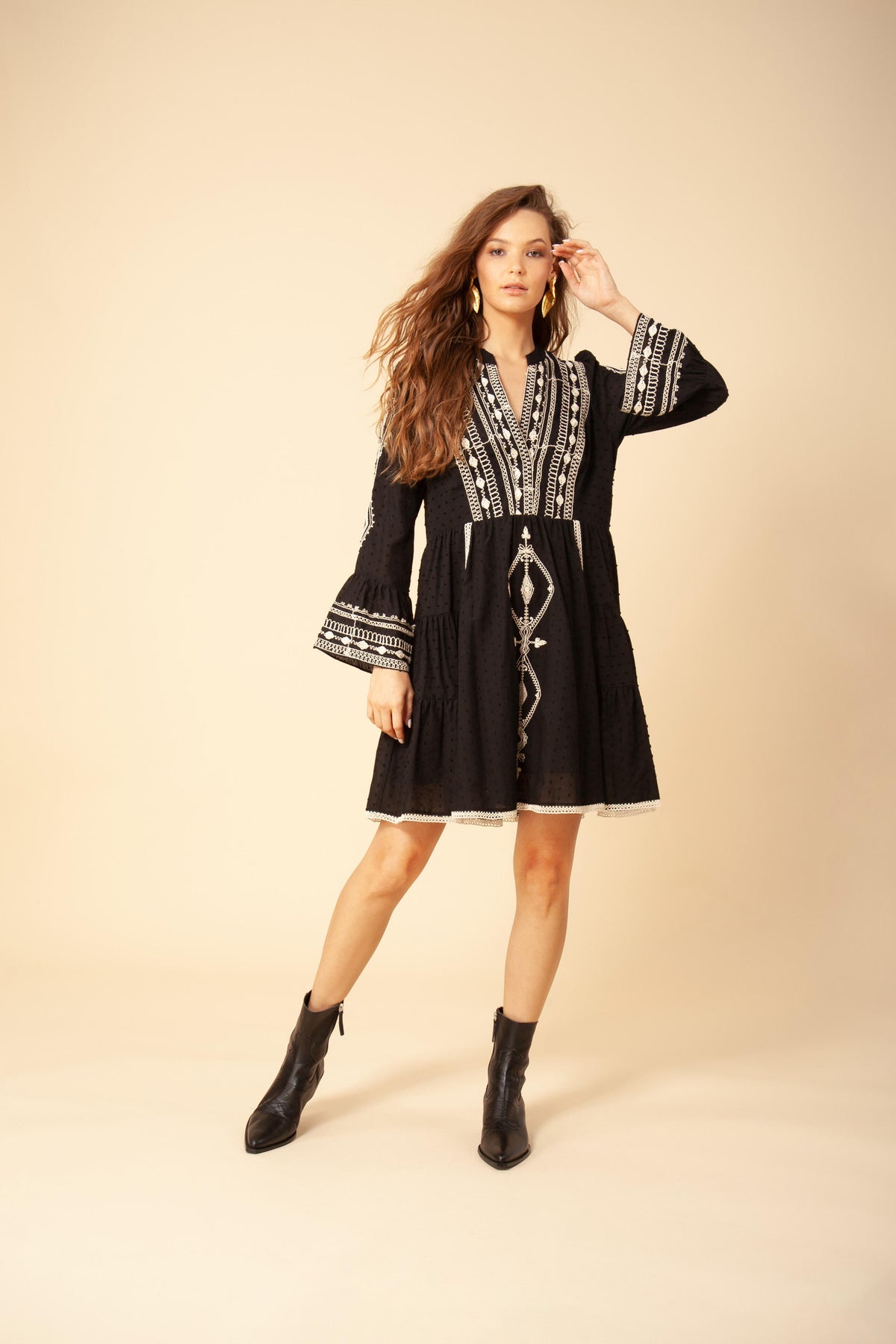 Tasha Embrodery Dress - Black