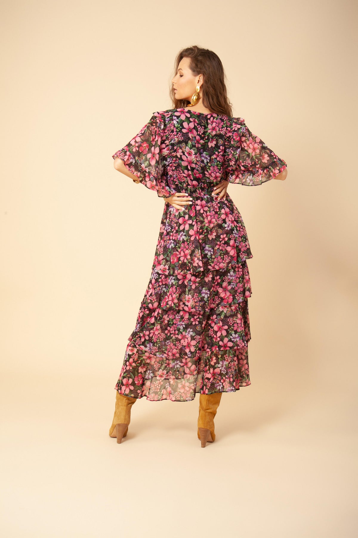 Natasha Tiered Skirt Dress - Black