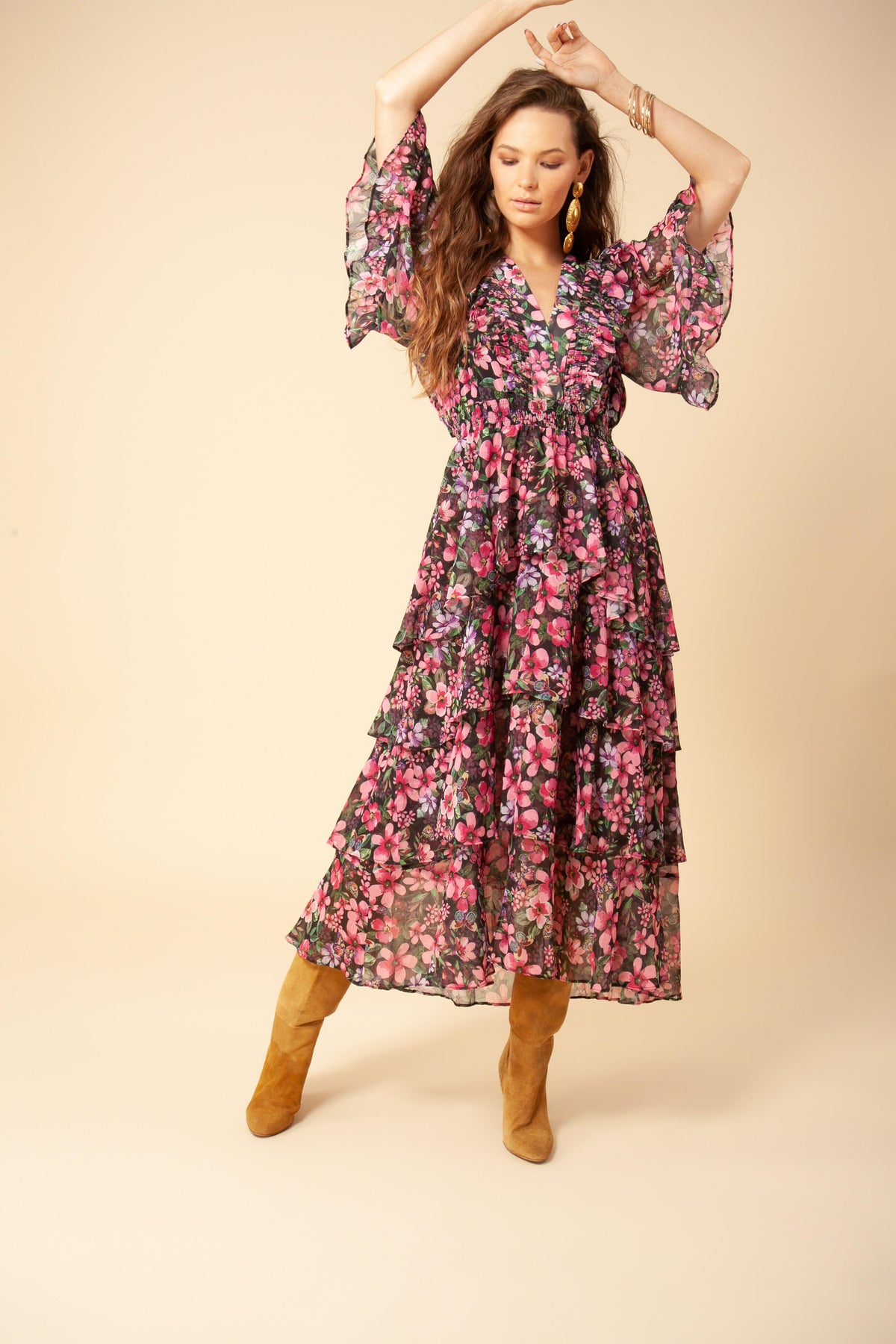 Natasha Tiered Skirt Dress - Black