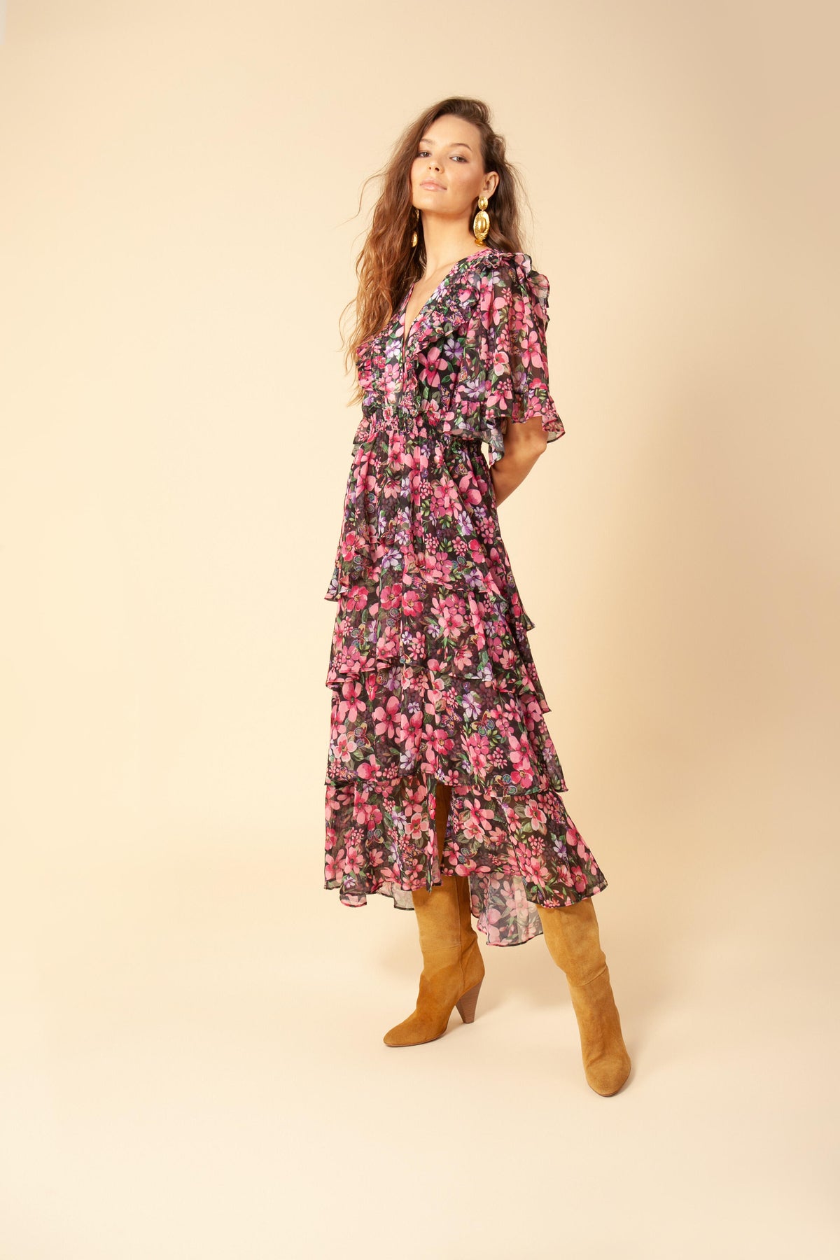Natasha Tiered Skirt Dress - Black