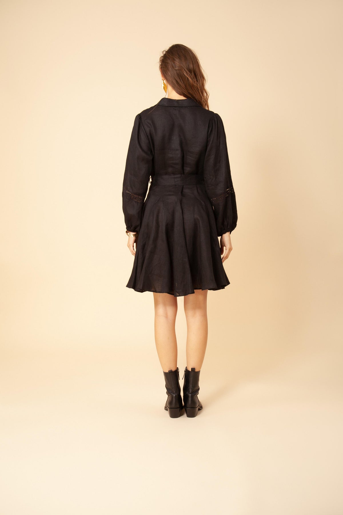 Florina Solid Linen Dress - Black