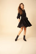 Florina Solid Linen Dress - Black