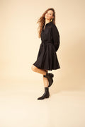 Florina Solid Linen Dress - Black