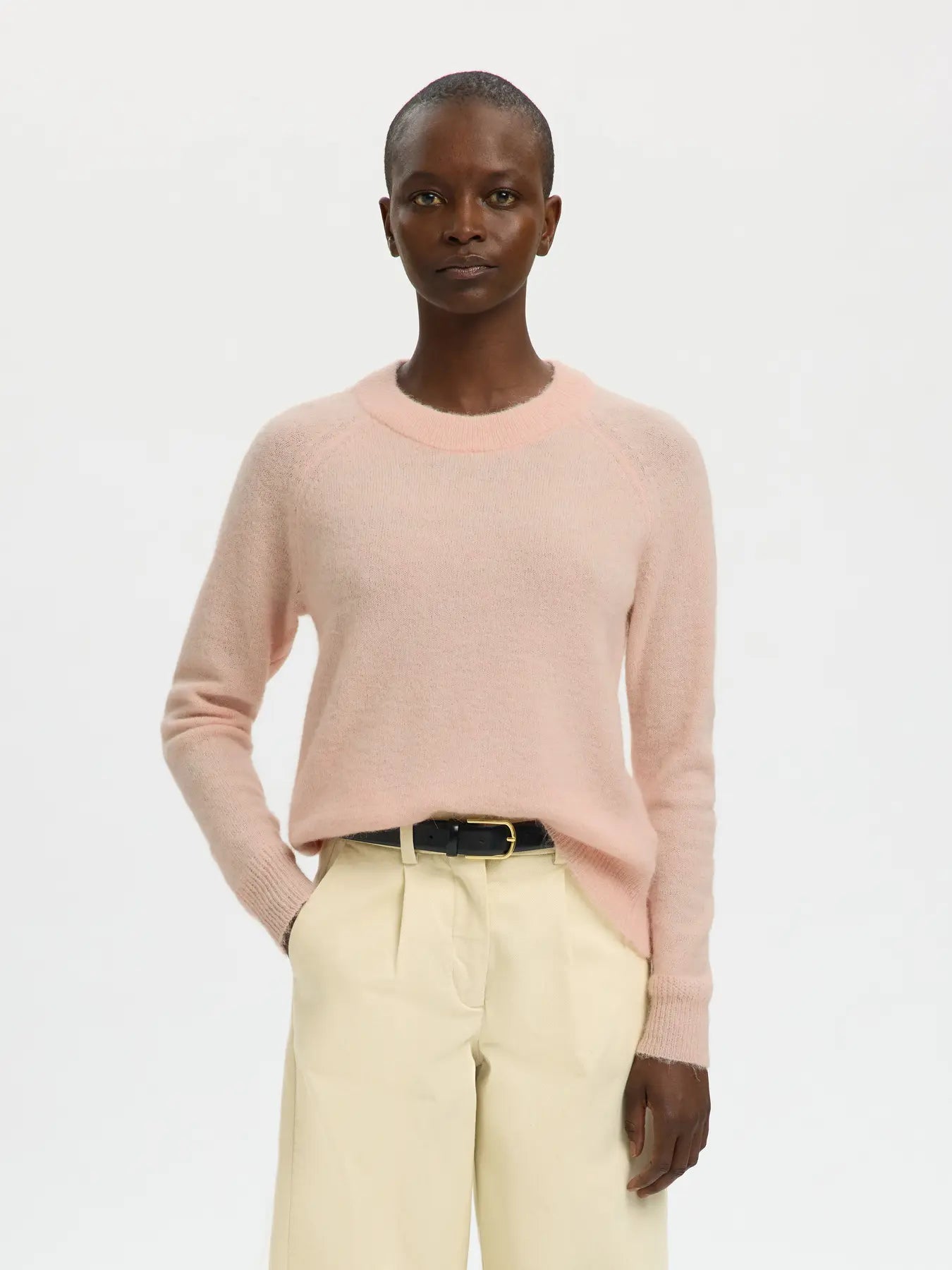 Lulu Ls Knit O-Neck - Pale Dogwood Melange