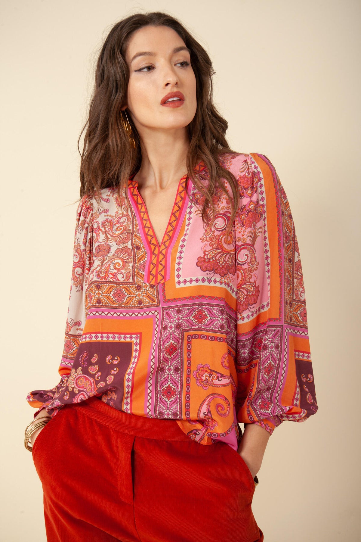 Louise Silk Blouse - Orange
