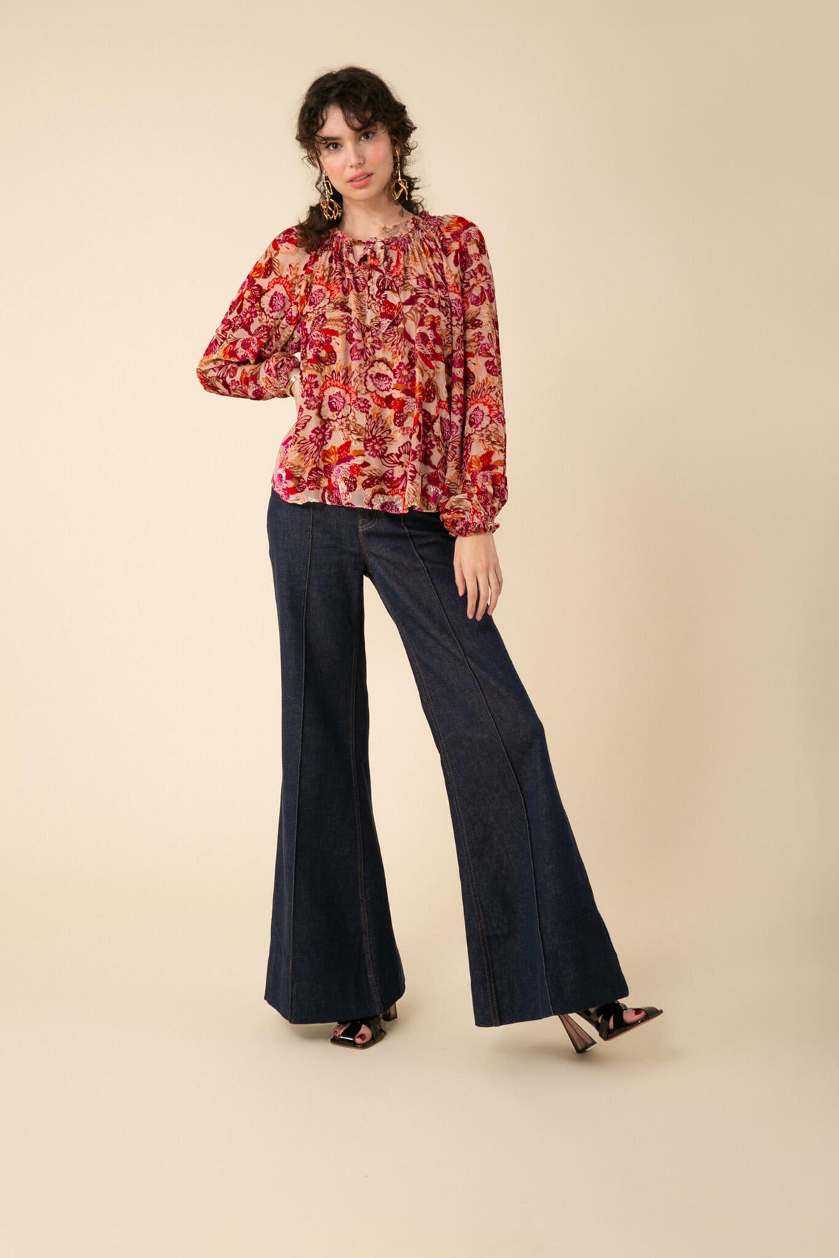 Alba Velvet Burnout Blouse - Pink