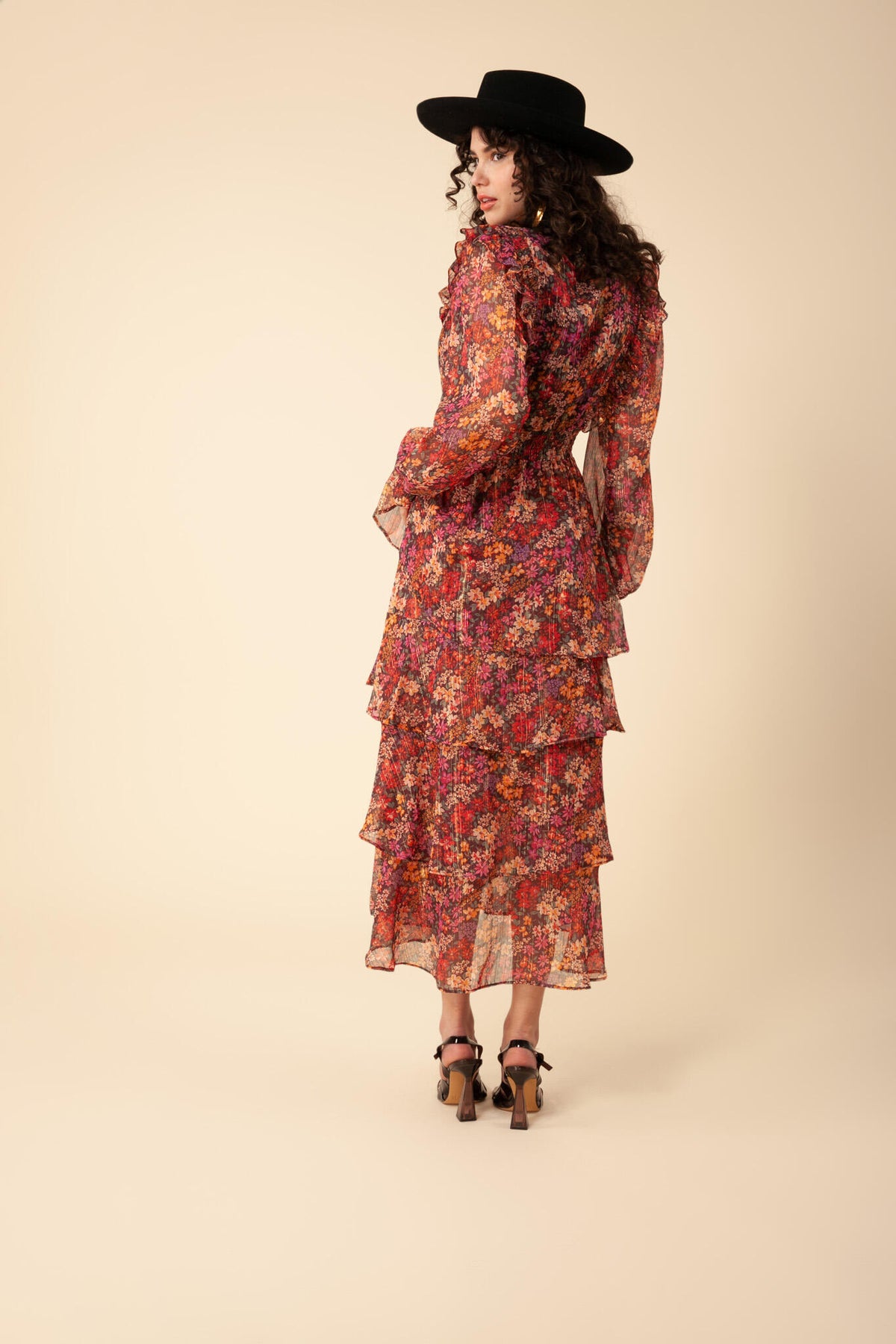 Jeanne Tiered Skirt Dress - Gold
