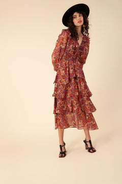 Jeanne Tiered Skirt Dress - Gold