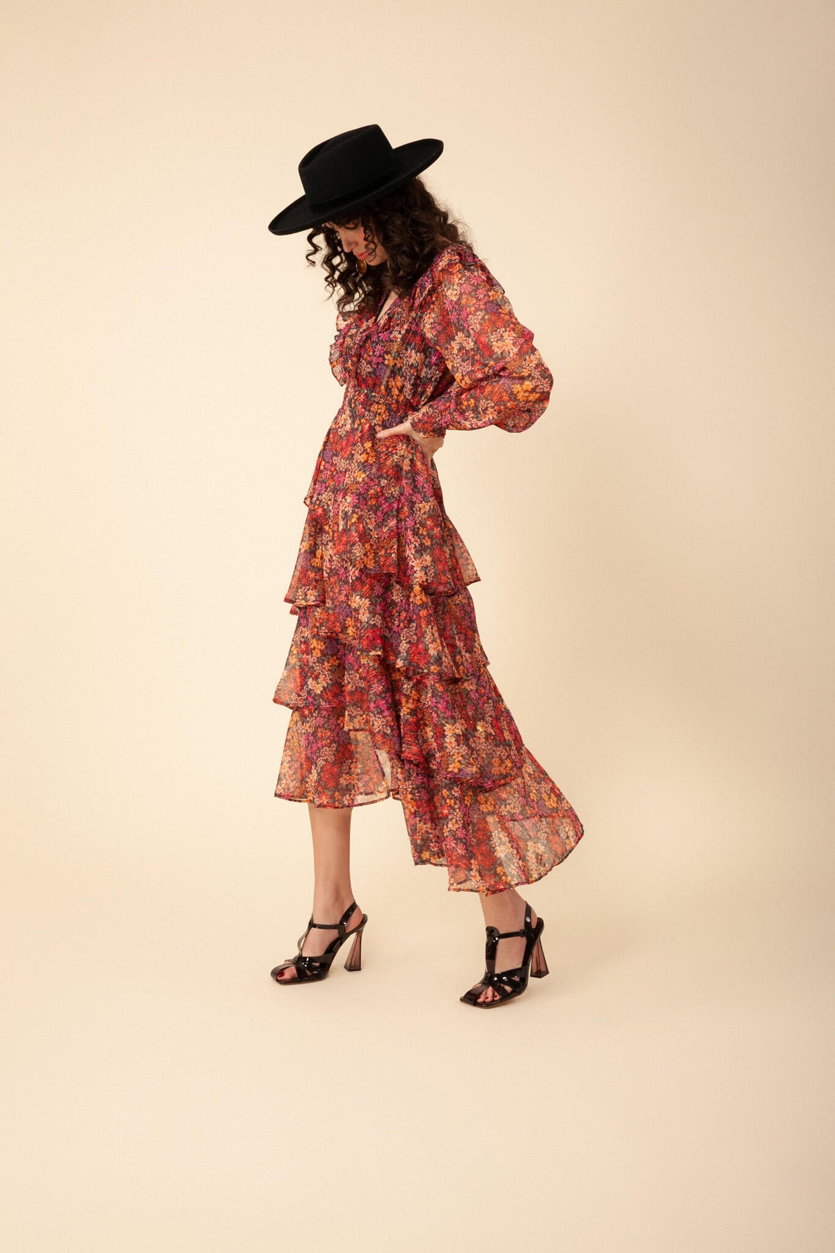 Jeanne Tiered Skirt Dress - Gold