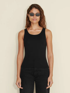 Fitted Rib Singlet - Black