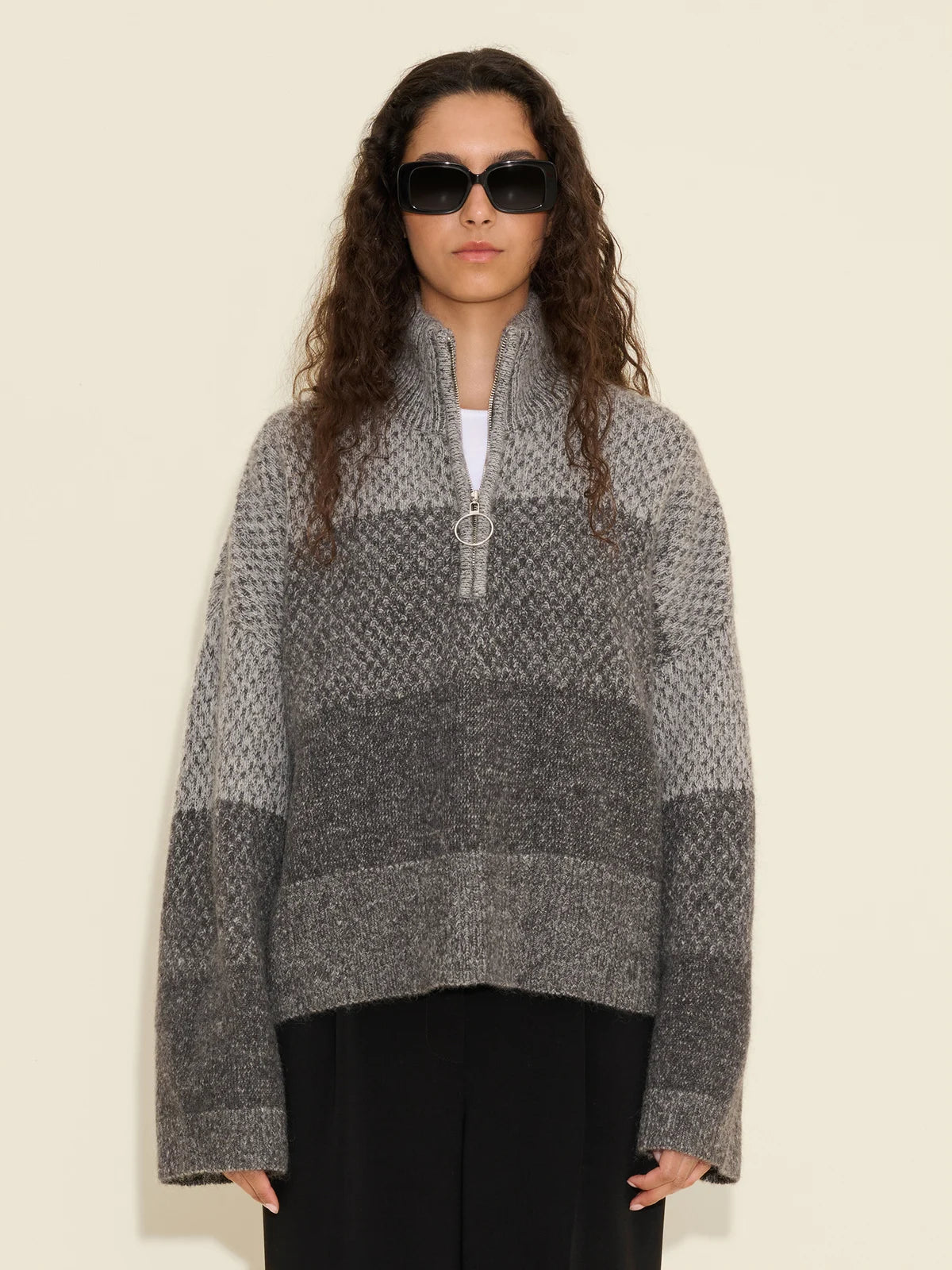 Tine Knit Half Zip - Dark Grey Mix