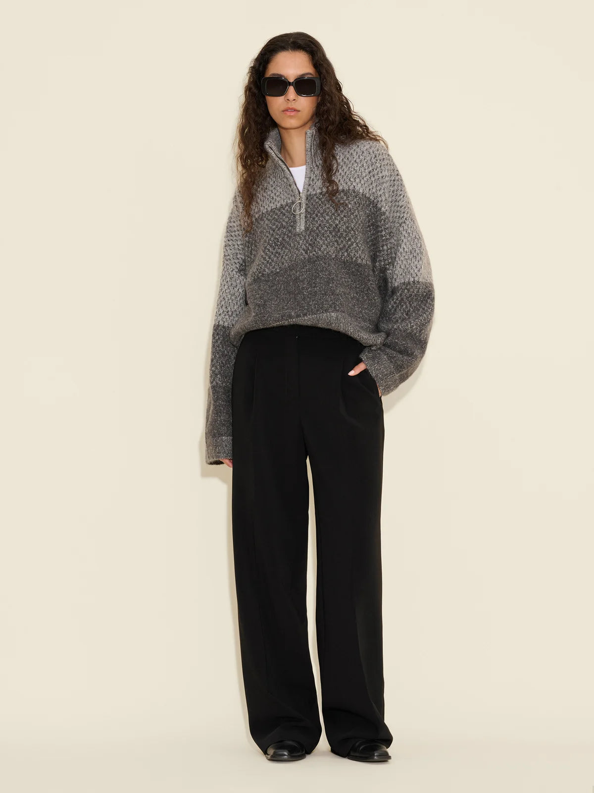 Tine Knit Half Zip - Dark Grey Mix