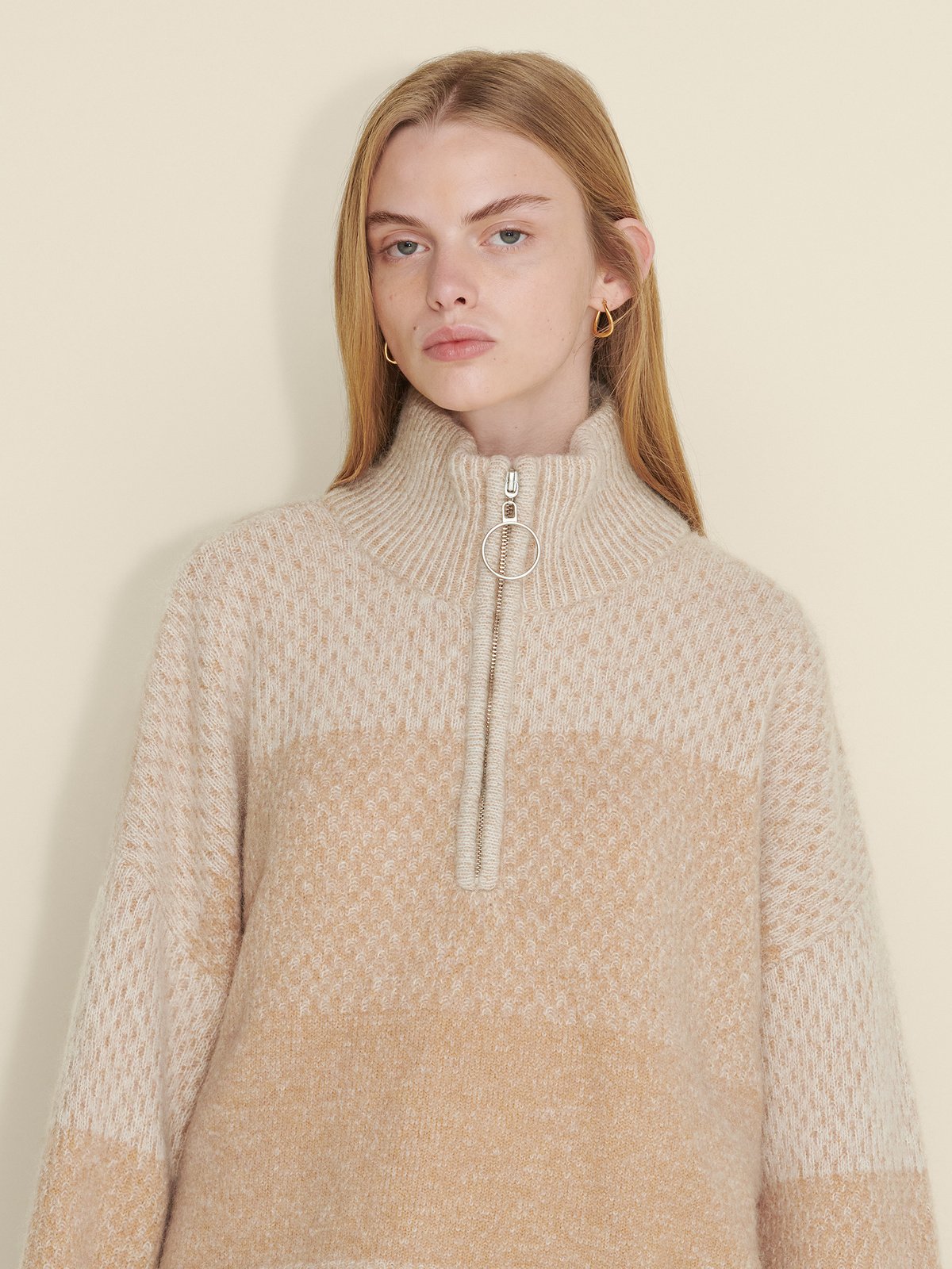 Tine Knit Half Zip - Sand Mix