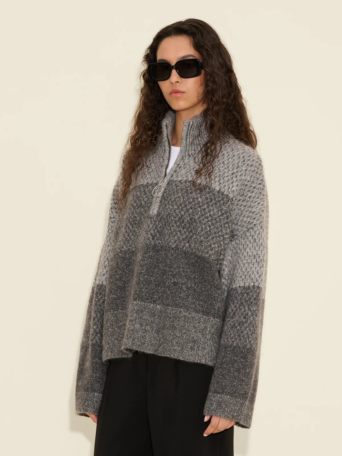 Tine Knit Half Zip - Dark Grey Mix