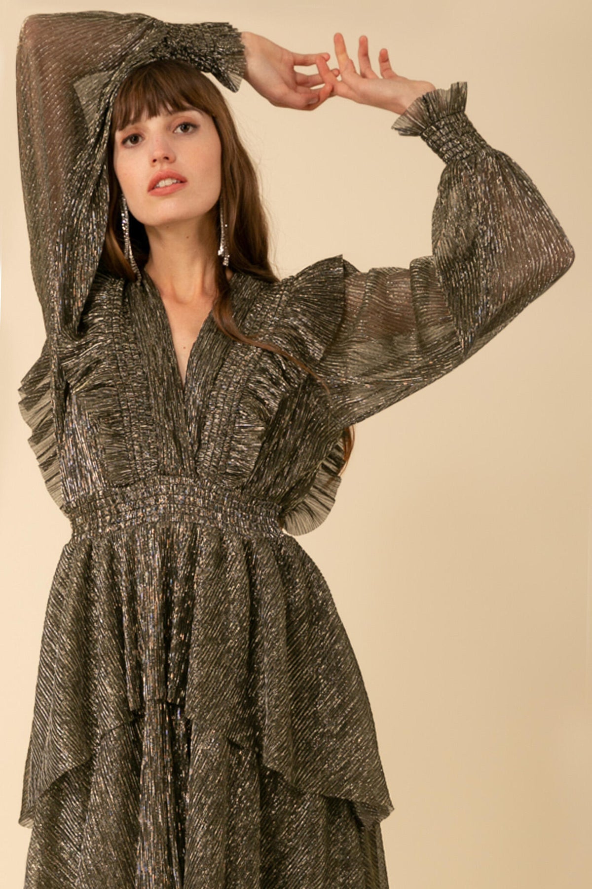 Lyna Dress Lurex Crinkle - Black
