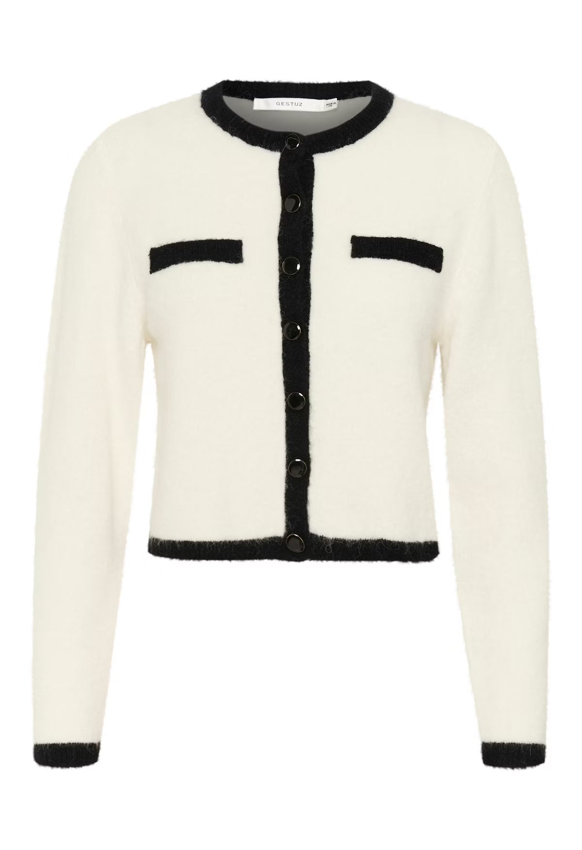 GZalpha Ls Contrast Cardigan - Ivory/Black Comb