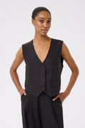 ElarahGZ Linen Waistcoat  - Black