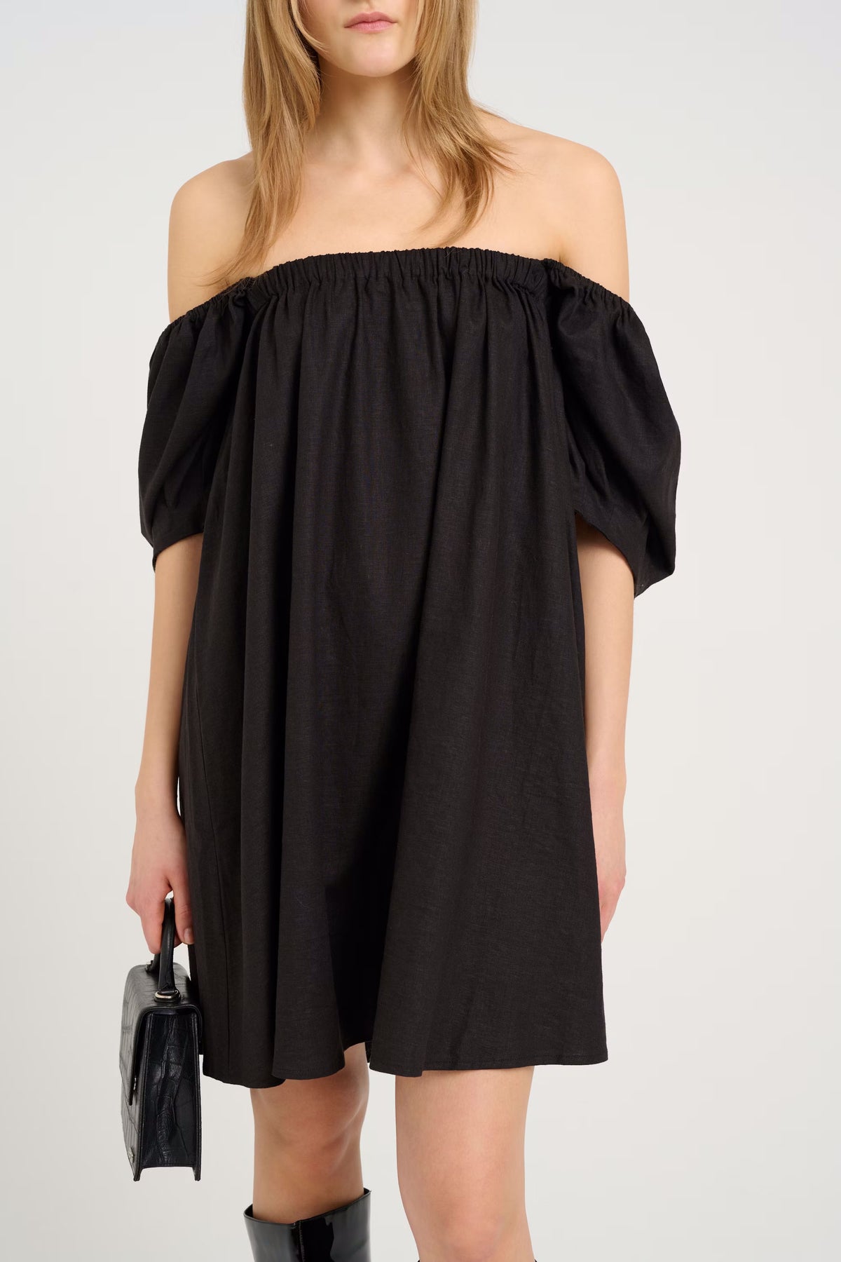 ElarahGZ Linen Short Dress  - Black