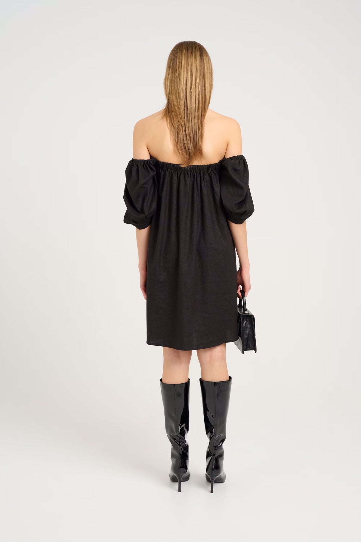 ElarahGZ Linen Short Dress  - Black