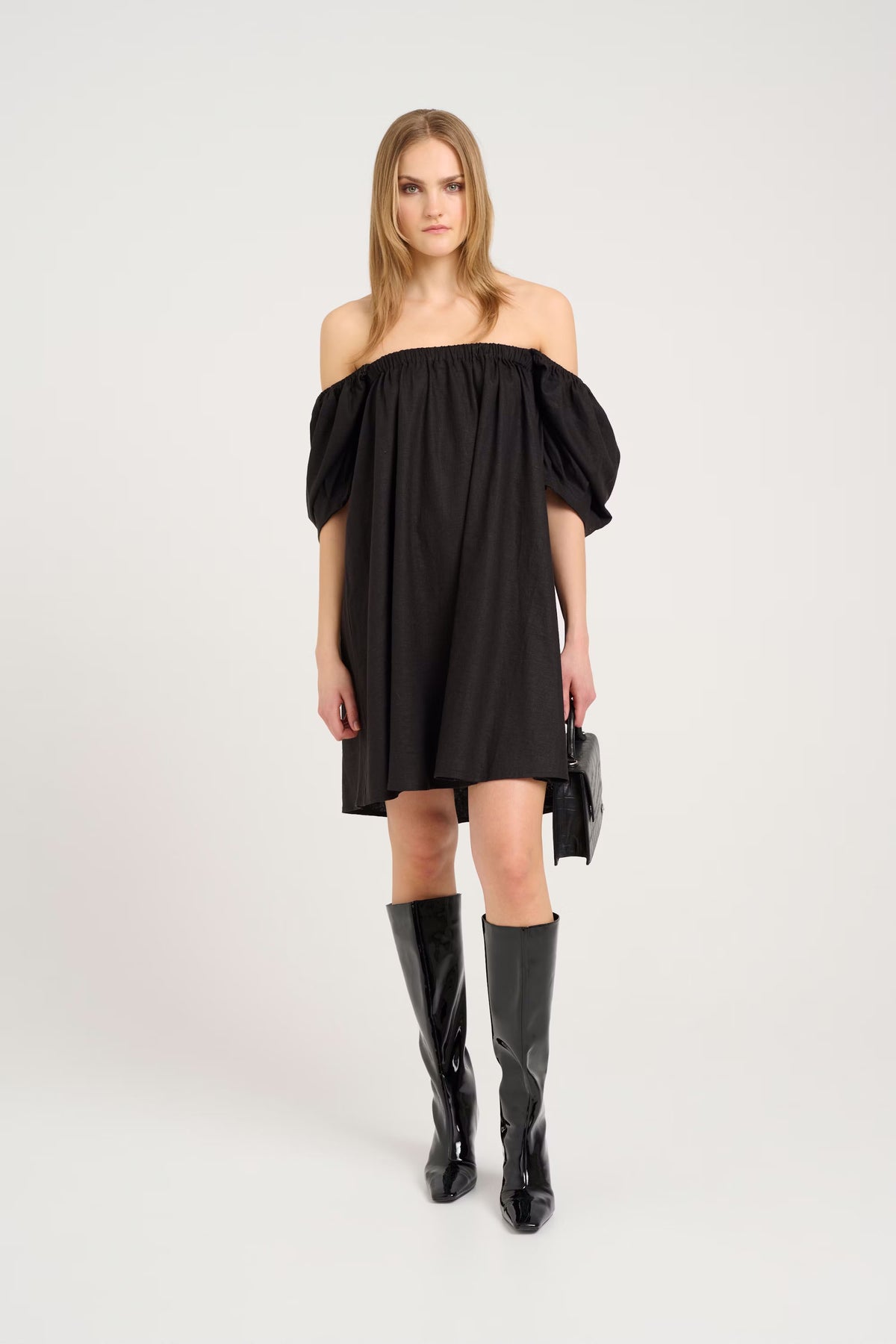 ElarahGZ Linen Short Dress  - Black
