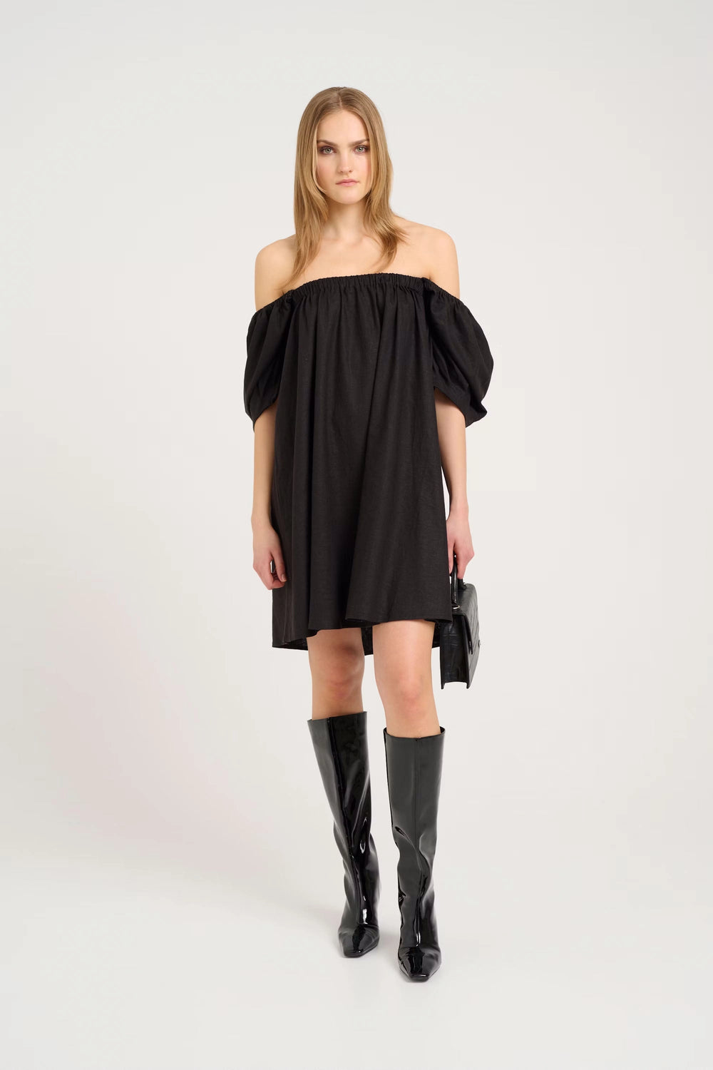 ElarahGZ Linen Short Dress  - Black