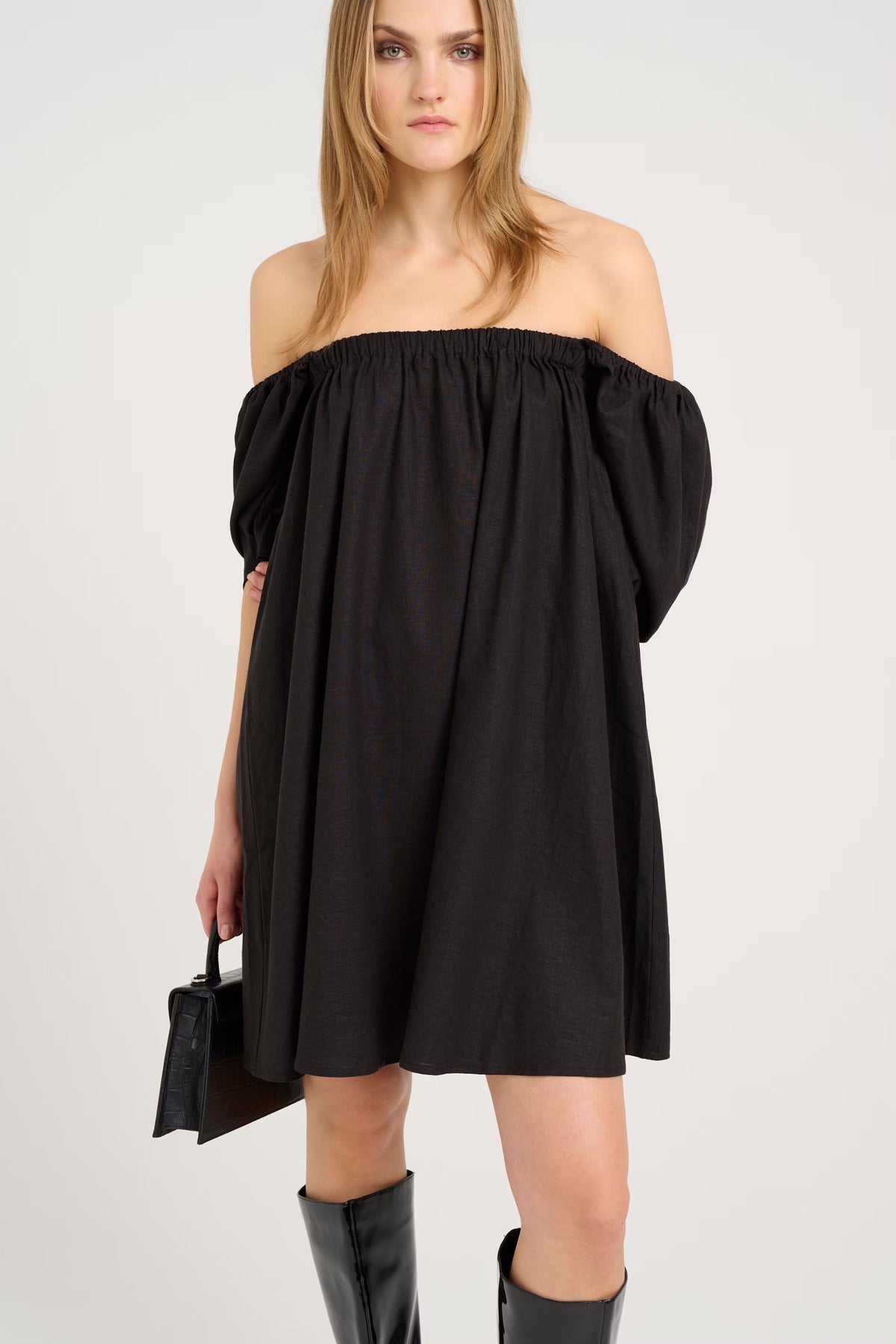 ElarahGZ Linen Short Dress  - Black