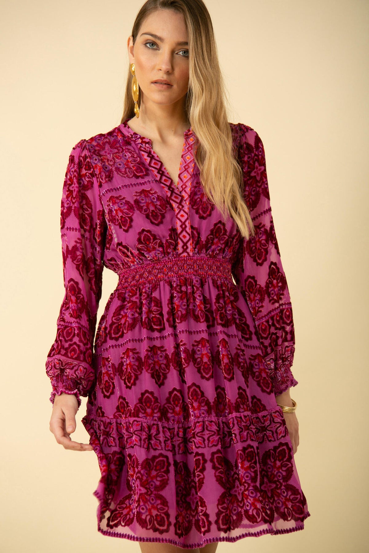 Camila Dress Velvet Burnout - Rose