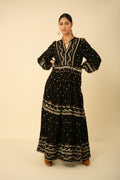 Audrey Long Dress W Embrodey - Black