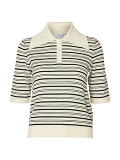 Thea 2/4 Knit Merino Collar Neck - Snow White Black