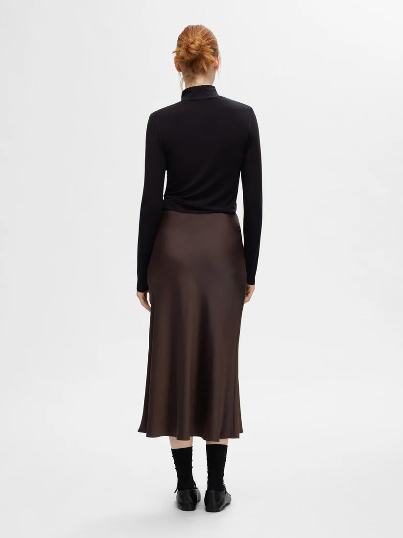 Lena Hw Midi Skirt - Coffee Bean