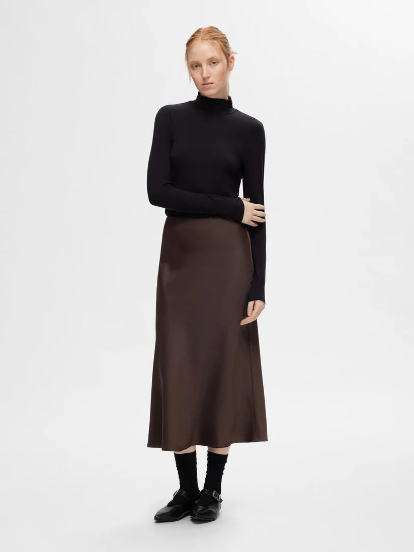 Lena Hw Midi Skirt - Coffee Bean