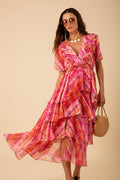 Caroline Dress Tiered Skirt - Pink
