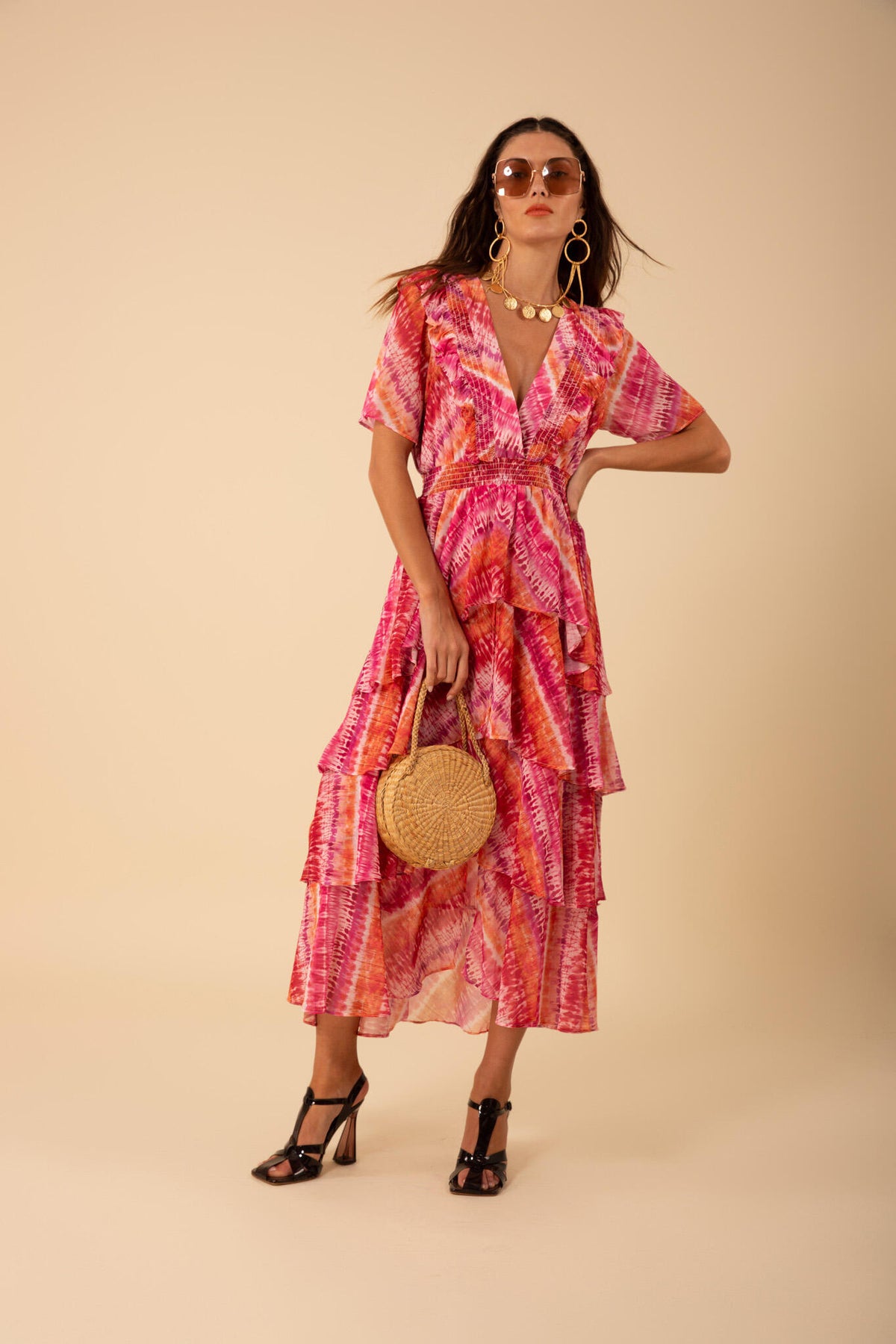 Caroline Dress Tiered Skirt - Pink