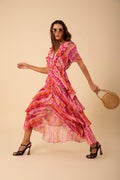Caroline Dress Tiered Skirt - Pink