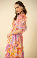 Peyton Dress W Tiered Skirt - Coral