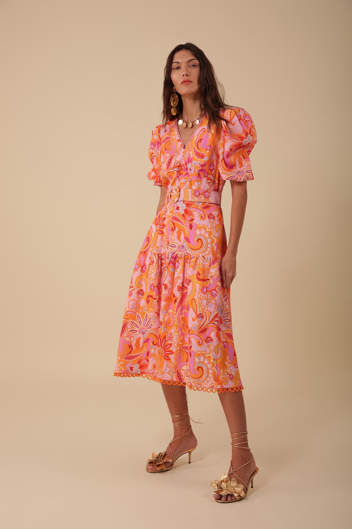 Mary Linen Dress W Belt - Pink