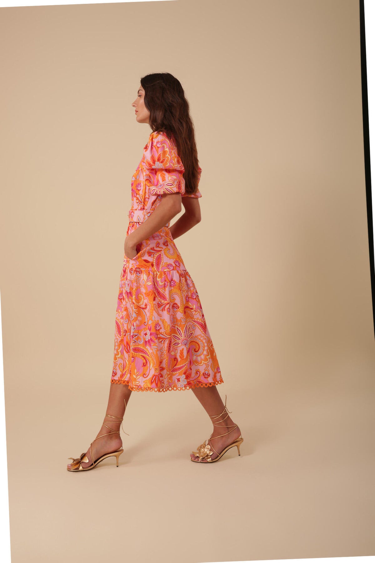 Mary Linen Dress W Belt - Pink