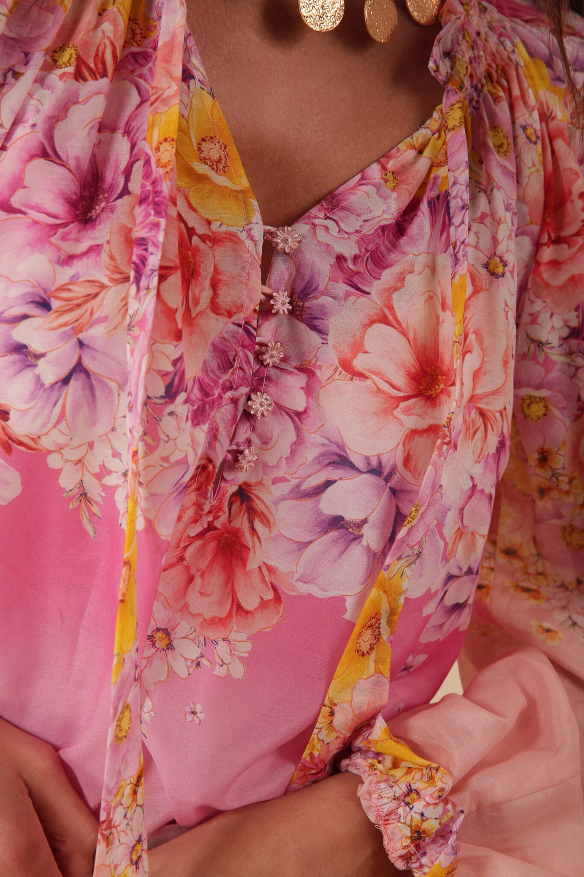 Arianna Top Print Silk-Cotton - Pink