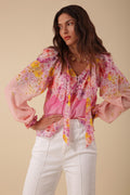 Arianna Top Print Silk-Cotton - Pink